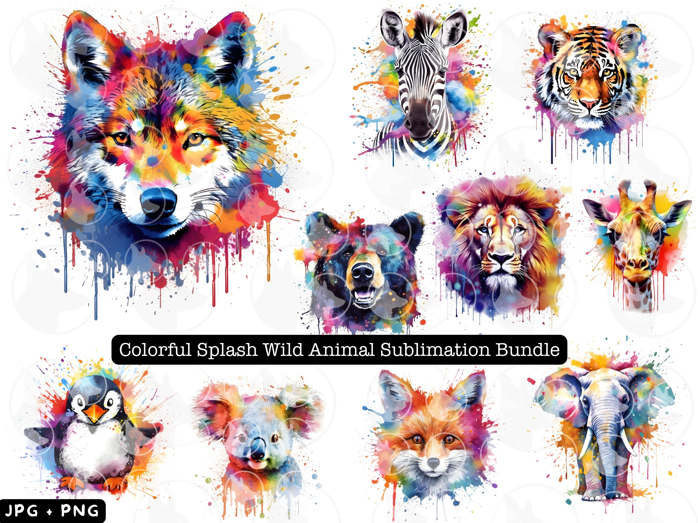 Sublimation Bundle Colorful Wild Animals- Fichiers pour la Sublimation - fichier digitale