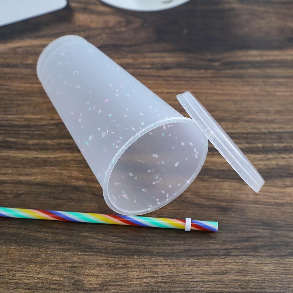 Gobelet avec couvercle et paille Menthe 475ml - Transparente confetti - Change couleur - Princess Nugget crafts