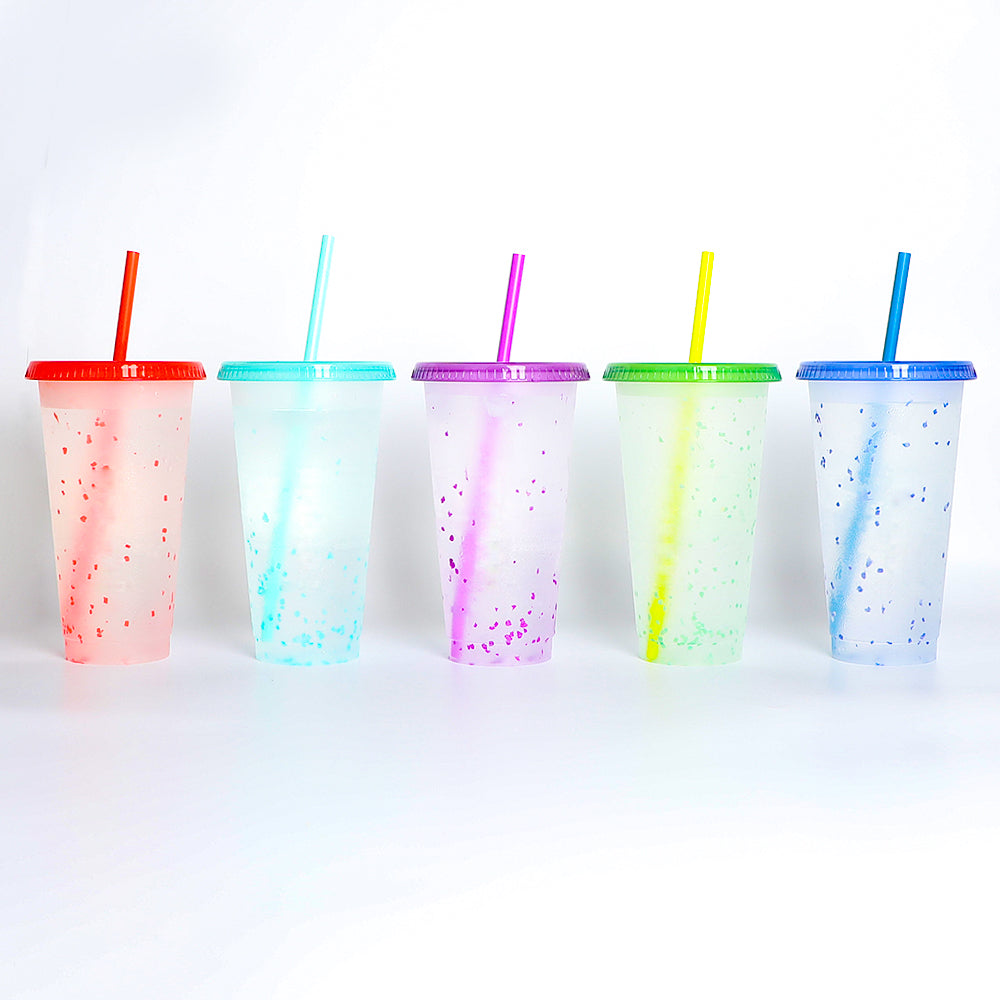 Gobelet avec couvercle et paille bleu 710ml - Transparente confetti - Change couleur - Princess Nugget crafts