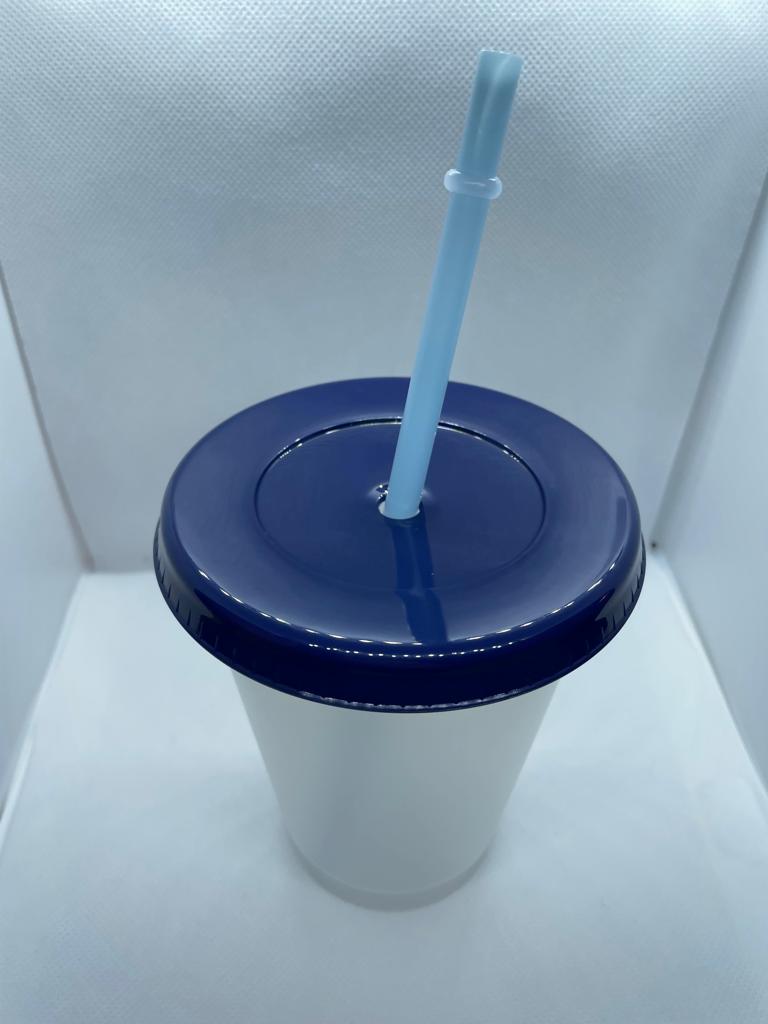 Gobelet avec couvercle et paille bleu foncé 475ml - Transparent - Princess Nugget crafts
